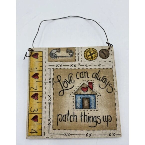 Sewing Room Wall Decor 4 to 5 Inch Square Buttons Hearts Thimble House Lot Of 2 - Picture 2 of 6